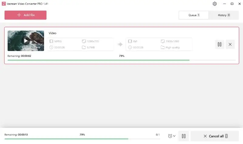 MPEG to AVI conversion in progress